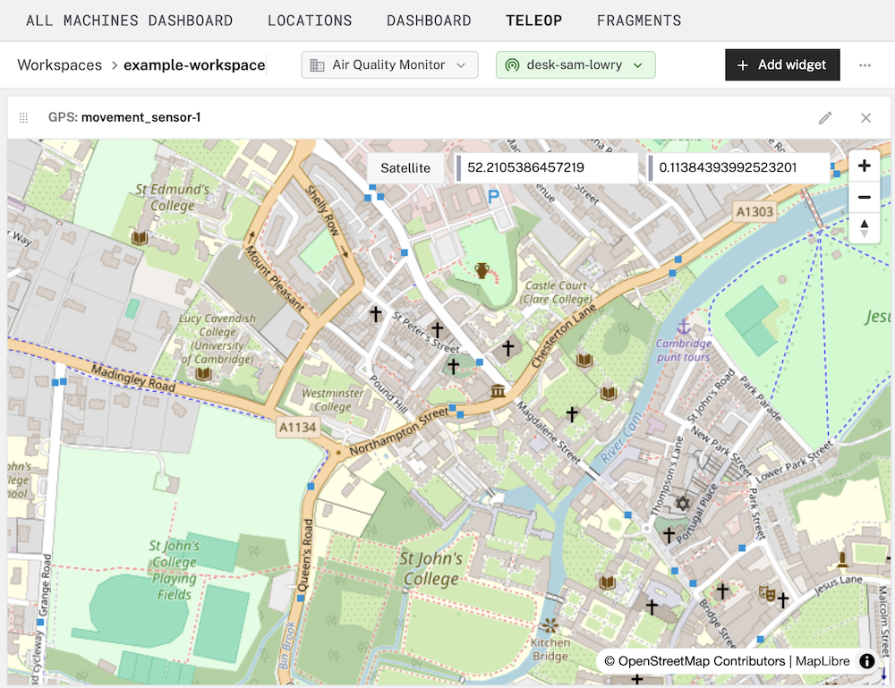 A GPS widget displaying a live location.